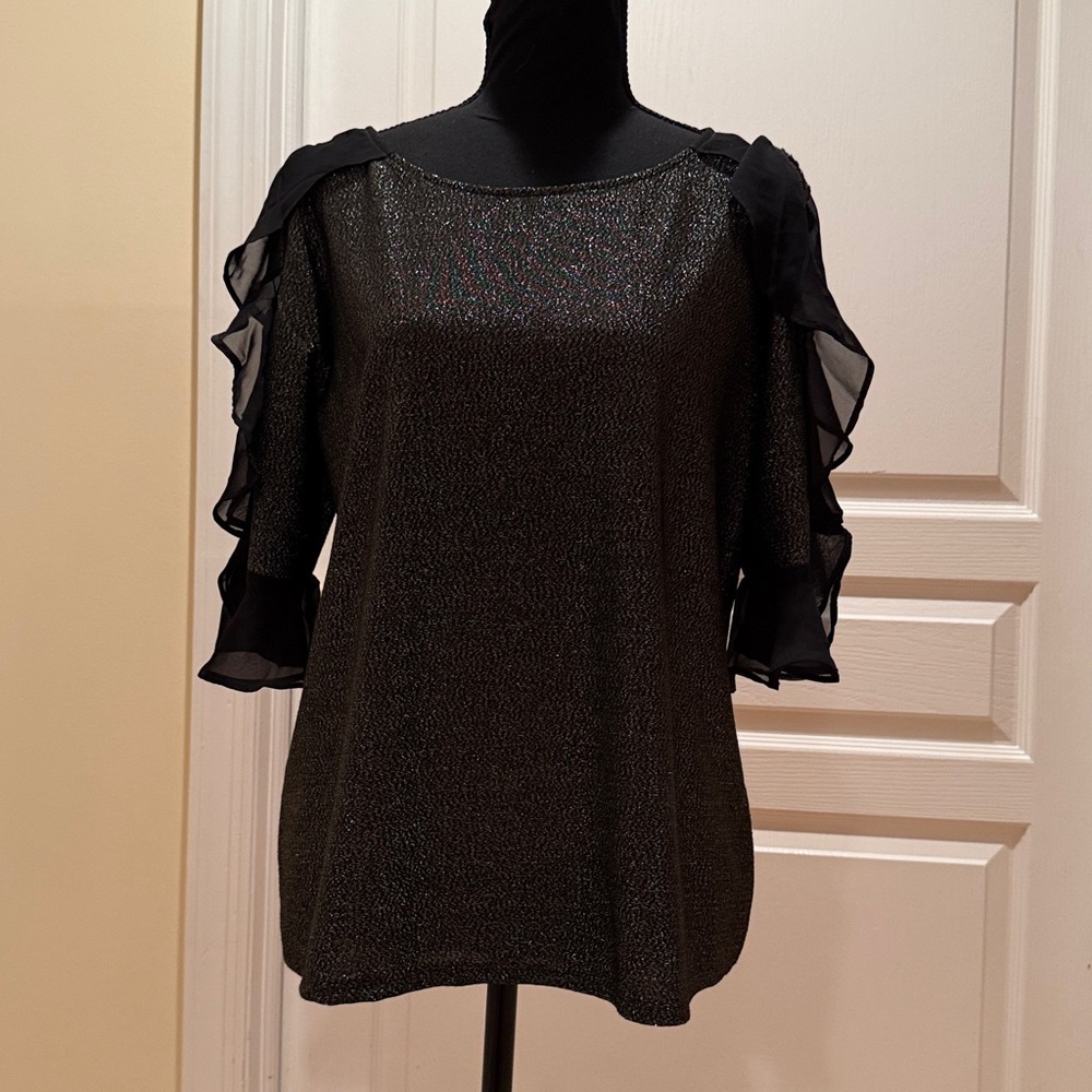Bold Elements Black Shimmercold Shoulder Blouse - image 3